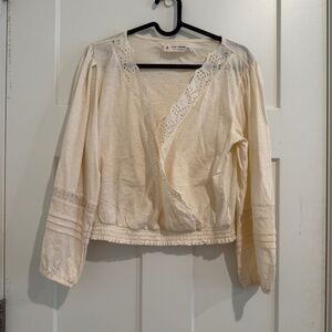 Lucky Brand Cream V-Neck Top Eyelet Women's XS